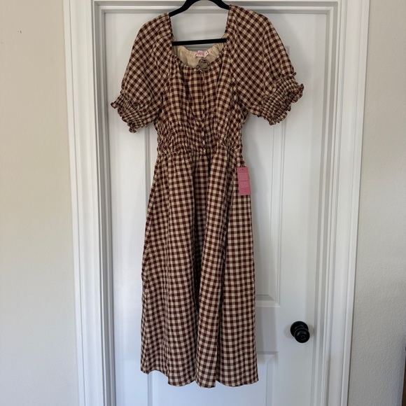 Ivy City Co Brown and Cream Gingham Dress - Picture 1 of 5